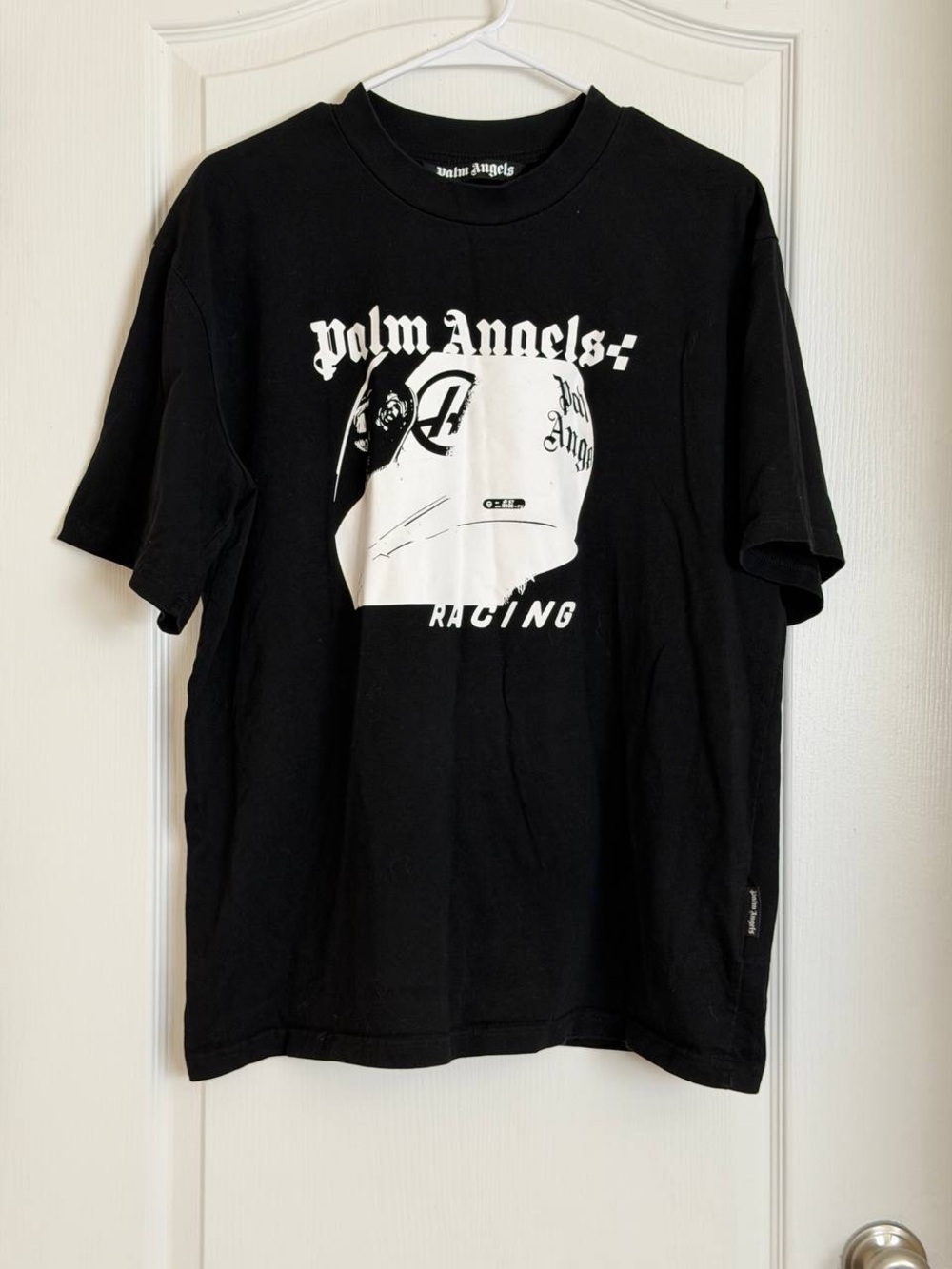 Palm Angels Racing Helmet Crewneck Black T-Shirt DESC.